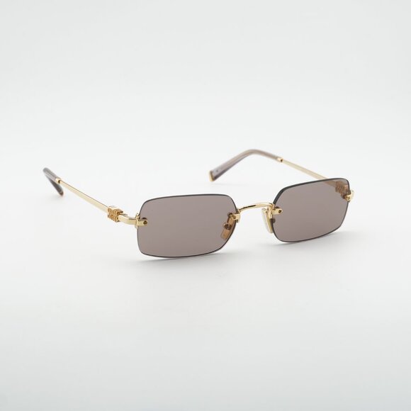 Miu Miu MUB50S 5AK20I Sunglasses Gold Rectangle Frame, Light Brown Lenses